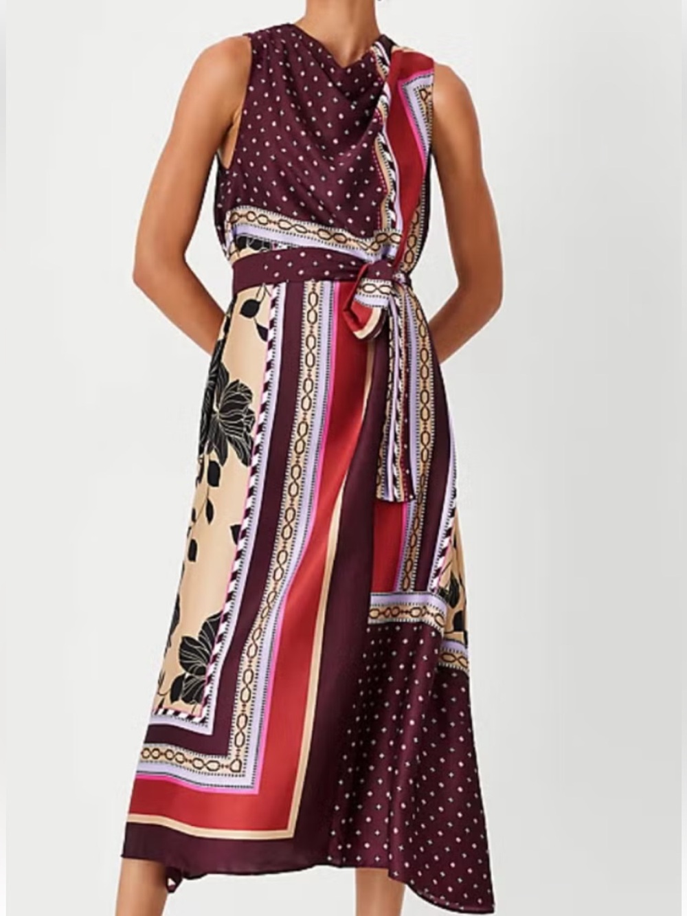 New! Ann Taylor Mixed Print Mock Neck Belted Flare Midi Dress size XXL - Picture 2 of 9